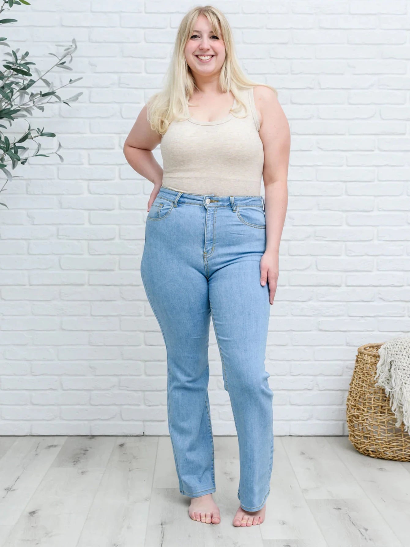 Plus Size High Waisted Wide Leg Jeans Size 5XL-8XL Stretchy Denim, Tummy Control, Flared Pants Curvy Fit Casual & Office Wear - Cozy & Co. Market