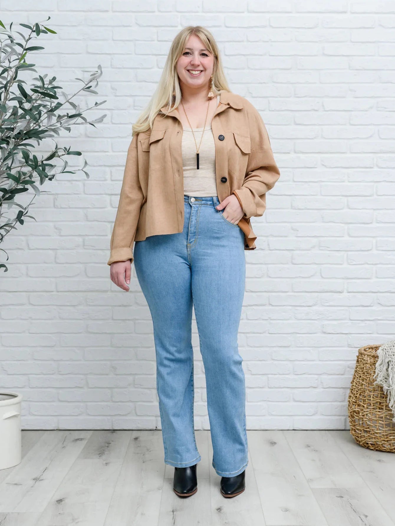Plus Size High Waisted Wide Leg Jeans Size 5XL-8XL Stretchy Denim, Tummy Control, Flared Pants Curvy Fit Casual & Office Wear - Cozy & Co. Market