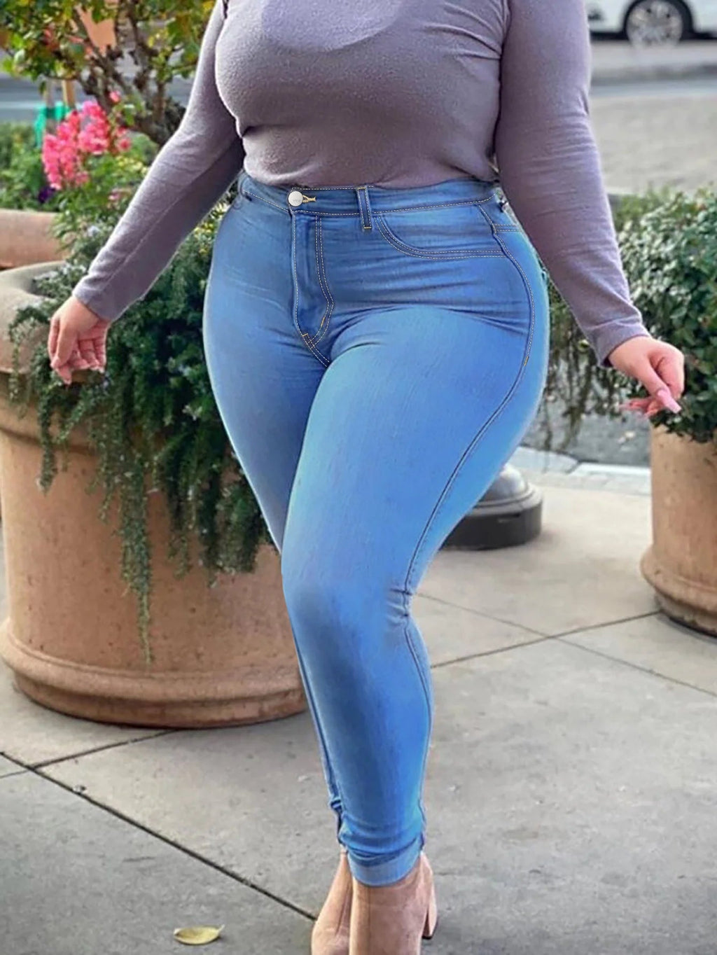 Plus Size Women's Slim Eco-Friendly Denim Casual Pencil Pants Fashionable Digital Printing Breathable Color Fade Proof for Small - Cozy & Co. Market