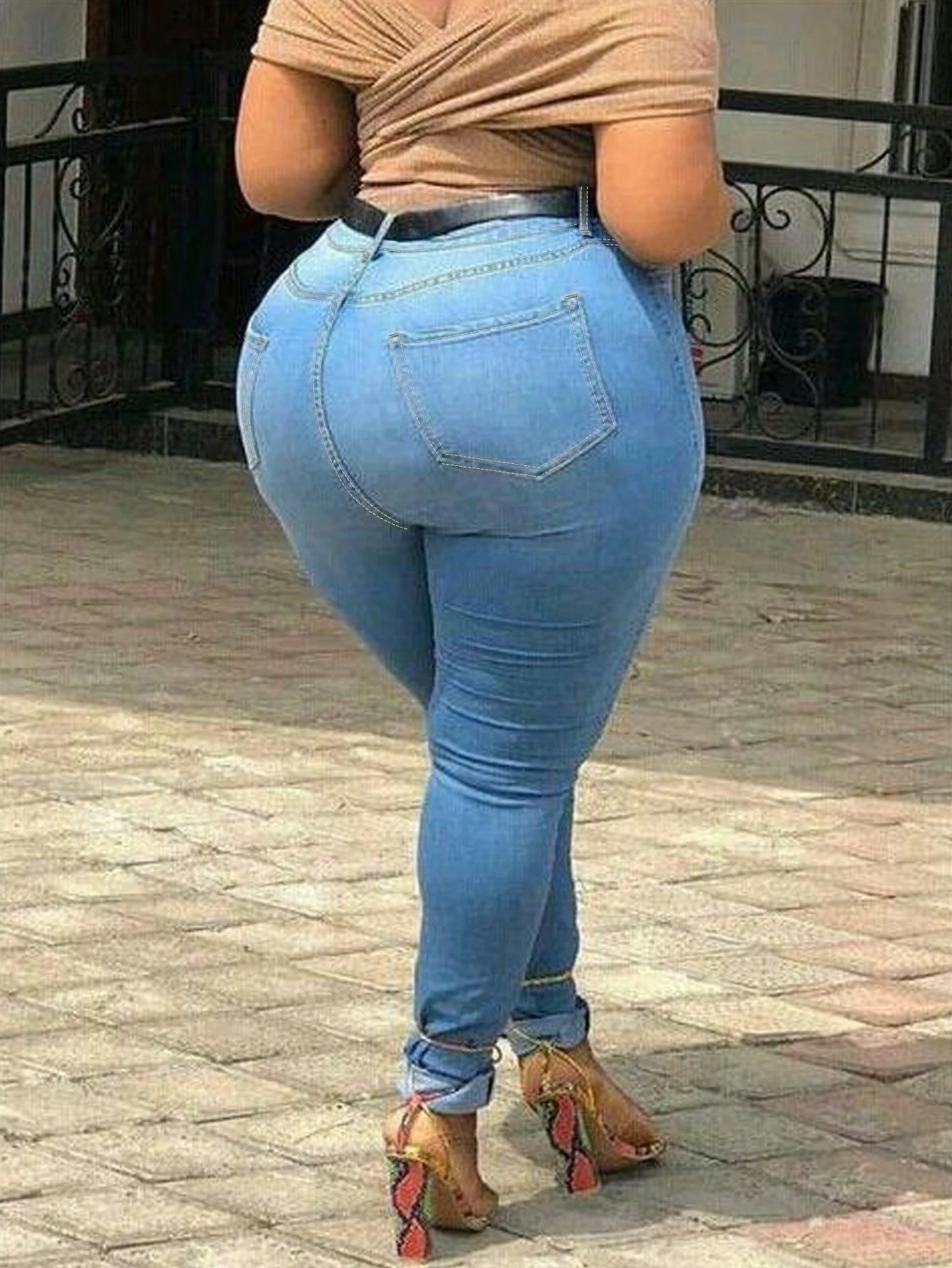 Plus Size Women's Slim Eco-Friendly Denim Casual Pencil Pants Fashionable Digital Printing Breathable Color Fade Proof for Small - Cozy & Co. Market