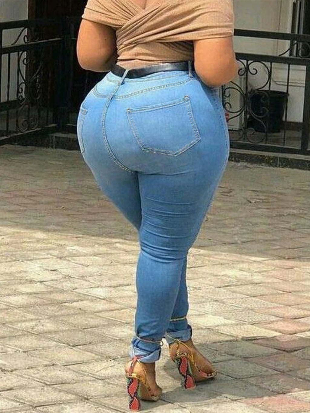 Plus Size Women's Slim Eco-Friendly Denim Casual Pencil Pants Fashionable Digital Printing Breathable Color Fade Proof for Small - Cozy & Co. Market