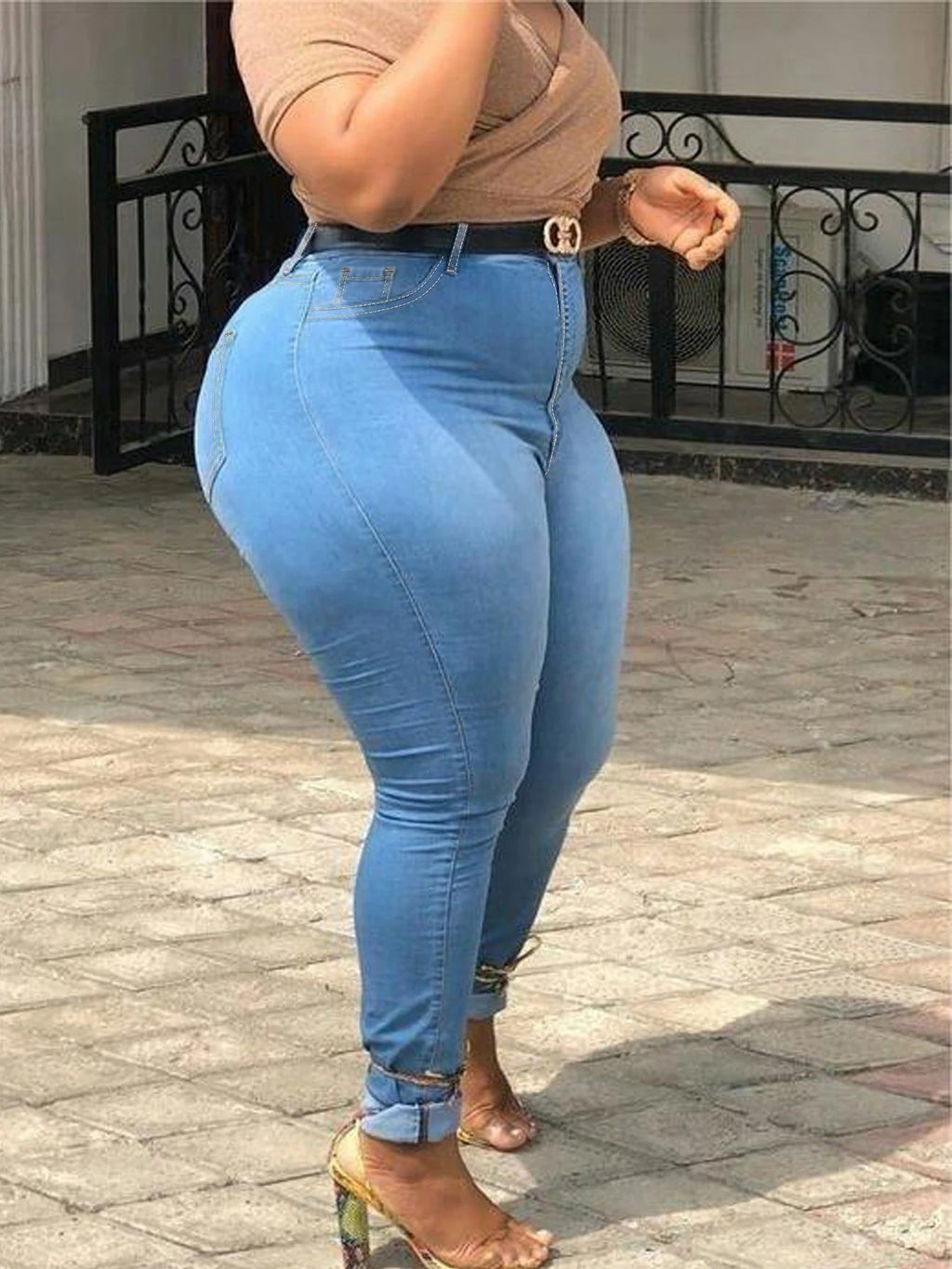Plus Size Women's Slim Eco-Friendly Denim Casual Pencil Pants Fashionable Digital Printing Breathable Color Fade Proof for Small - Cozy & Co. Market