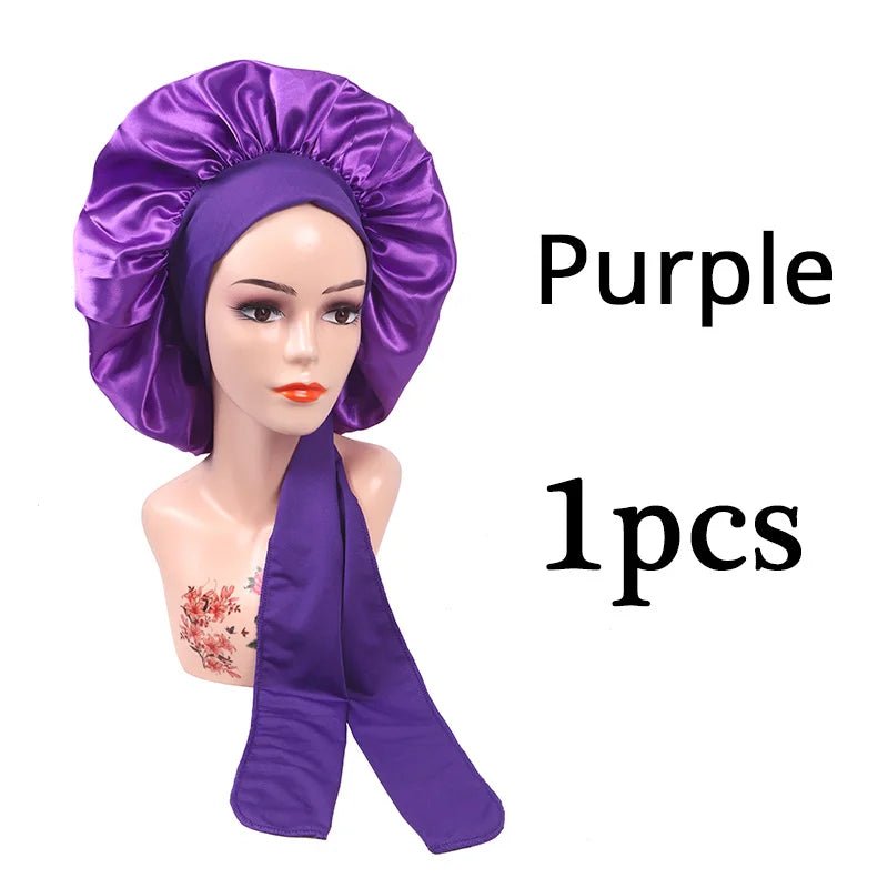 Plussign New Women Satin Bonnet With Tie Line Black Pink Night Sleep Cap Hair Care Bonnet Shower Turban Unisex Cap Bonnets - Cozy & Co. Market