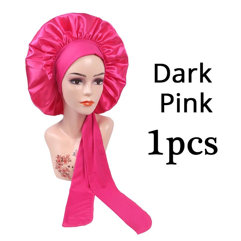 Plussign New Women Satin Bonnet With Tie Line Black Pink Night Sleep Cap Hair Care Bonnet Shower Turban Unisex Cap Bonnets - Cozy & Co. Market