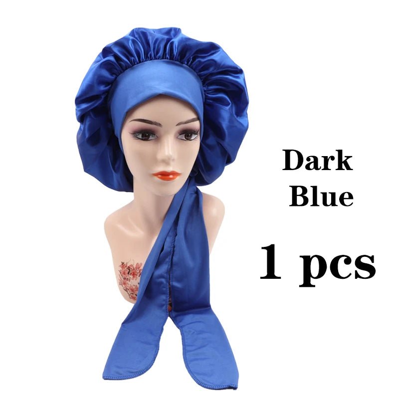 Plussign New Women Satin Bonnet With Tie Line Black Pink Night Sleep Cap Hair Care Bonnet Shower Turban Unisex Cap Bonnets - Cozy & Co. Market