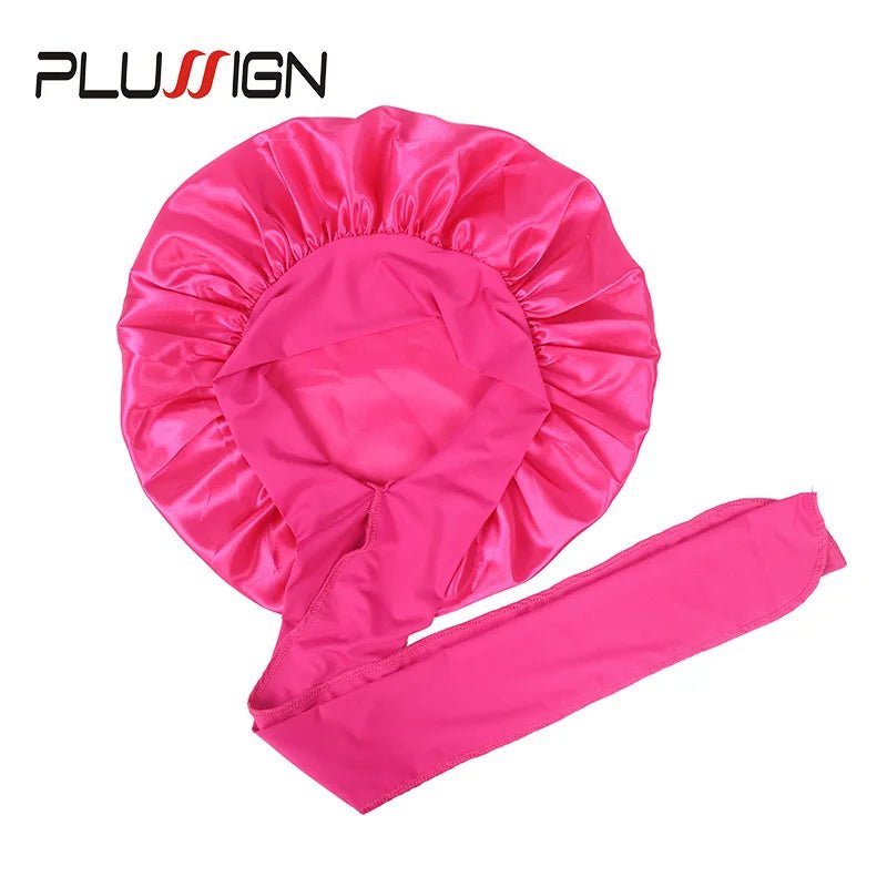 Plussign New Women Satin Bonnet With Tie Line Black Pink Night Sleep Cap Hair Care Bonnet Shower Turban Unisex Cap Bonnets - Cozy & Co. Market