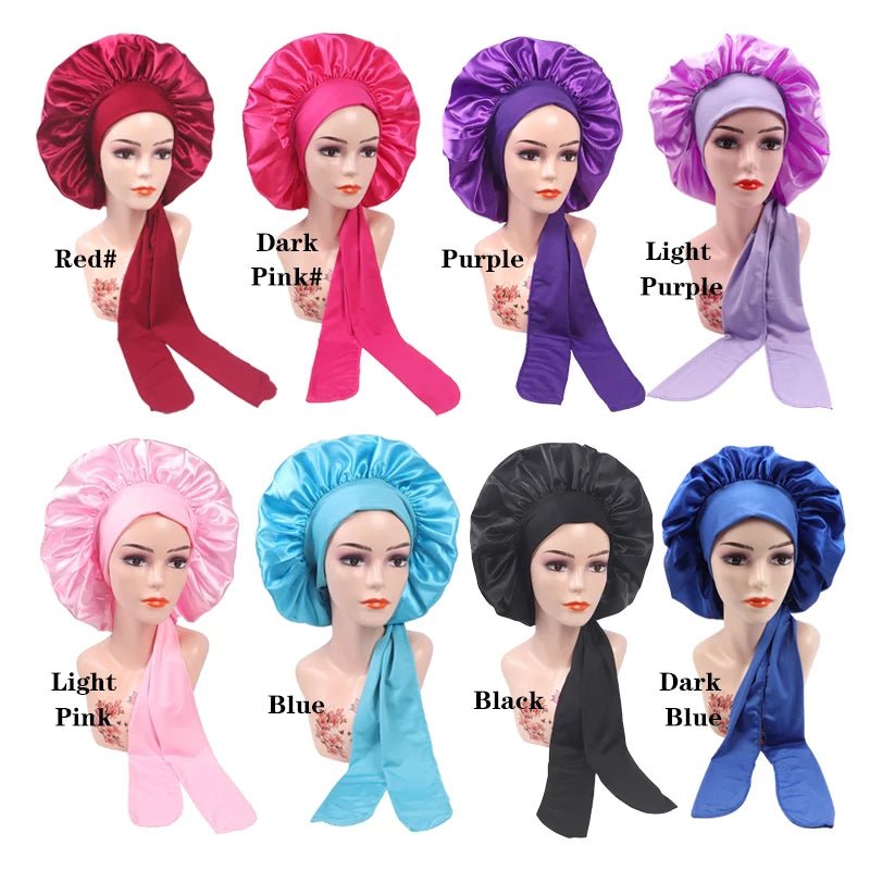 Plussign New Women Satin Bonnet With Tie Line Black Pink Night Sleep Cap Hair Care Bonnet Shower Turban Unisex Cap Bonnets - Cozy & Co. Market