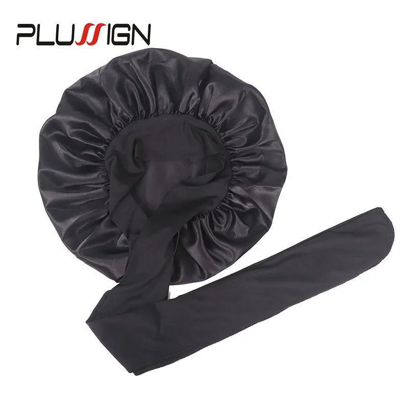 Plussign New Women Satin Bonnet With Tie Line Black Pink Night Sleep Cap Hair Care Bonnet Shower Turban Unisex Cap Bonnets - Cozy & Co. Market