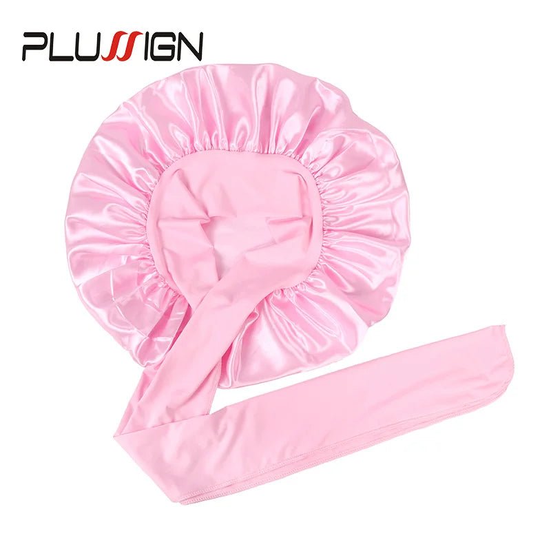 Plussign New Women Satin Bonnet With Tie Line Black Pink Night Sleep Cap Hair Care Bonnet Shower Turban Unisex Cap Bonnets - Cozy & Co. Market