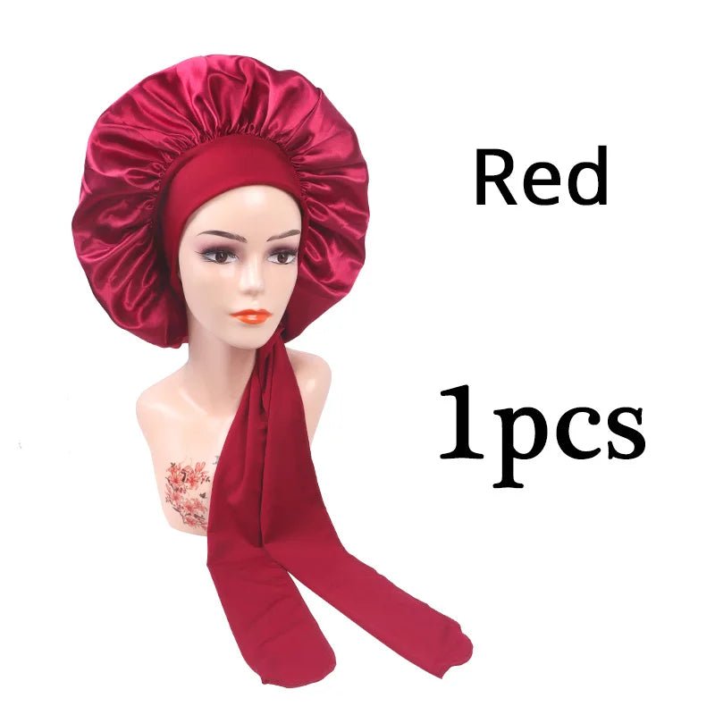 Plussign New Women Satin Bonnet With Tie Line Black Pink Night Sleep Cap Hair Care Bonnet Shower Turban Unisex Cap Bonnets - Cozy & Co. Market
