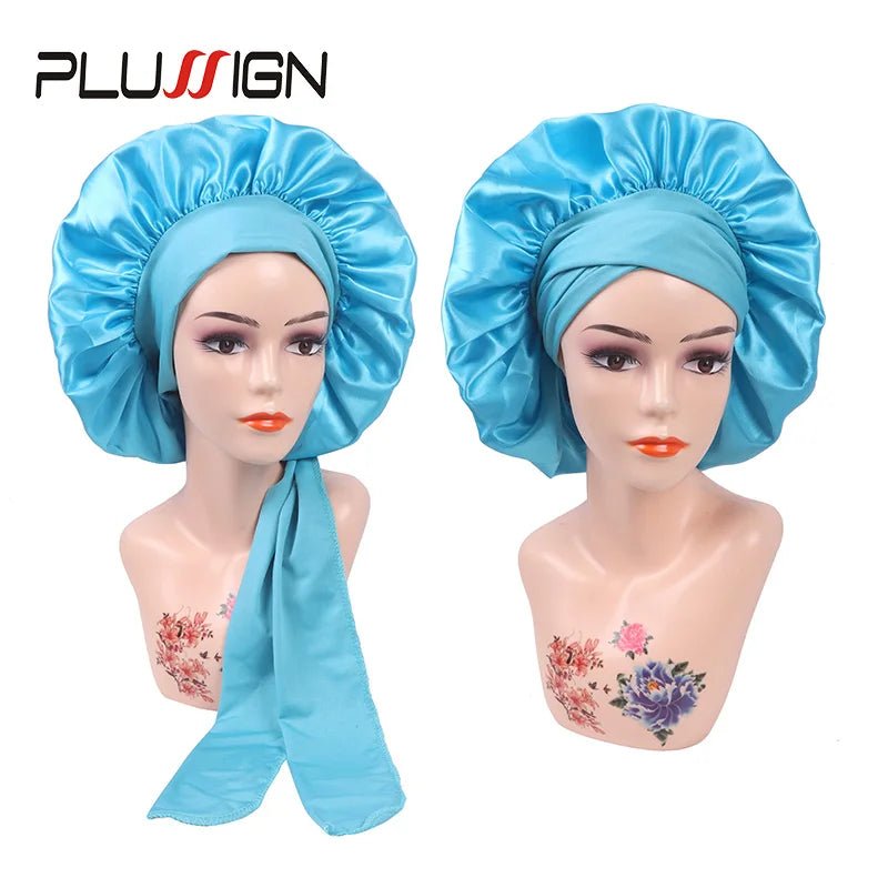 Plussign New Women Satin Bonnet With Tie Line Black Pink Night Sleep Cap Hair Care Bonnet Shower Turban Unisex Cap Bonnets - Cozy & Co. Market