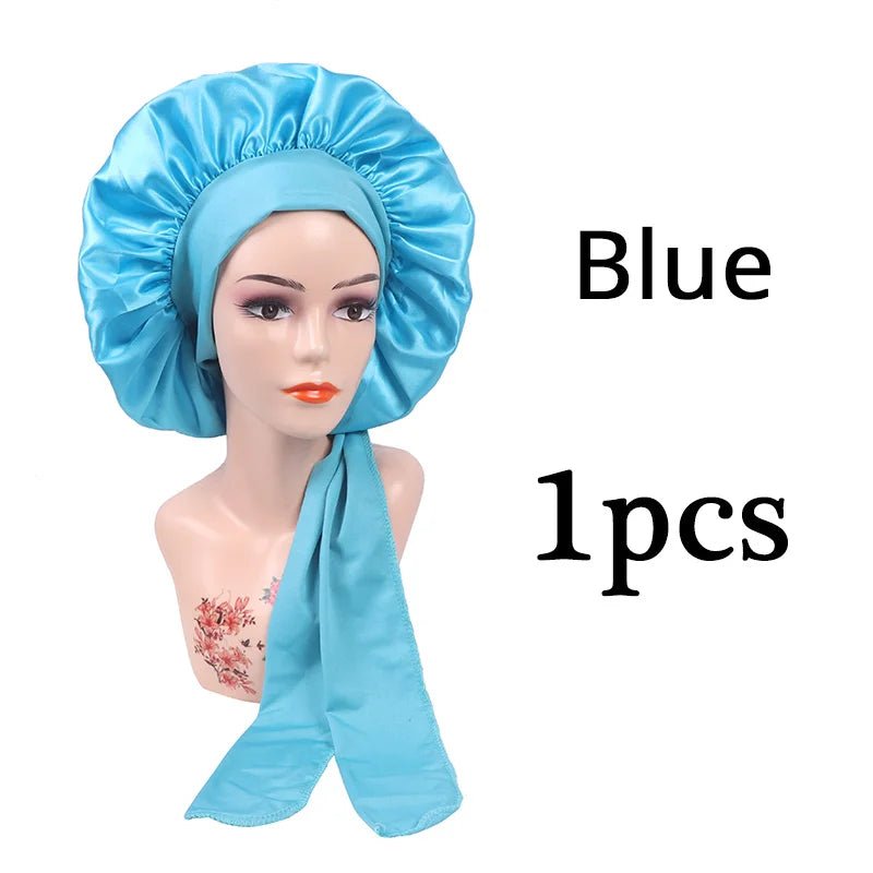 Plussign New Women Satin Bonnet With Tie Line Black Pink Night Sleep Cap Hair Care Bonnet Shower Turban Unisex Cap Bonnets - Cozy & Co. Market