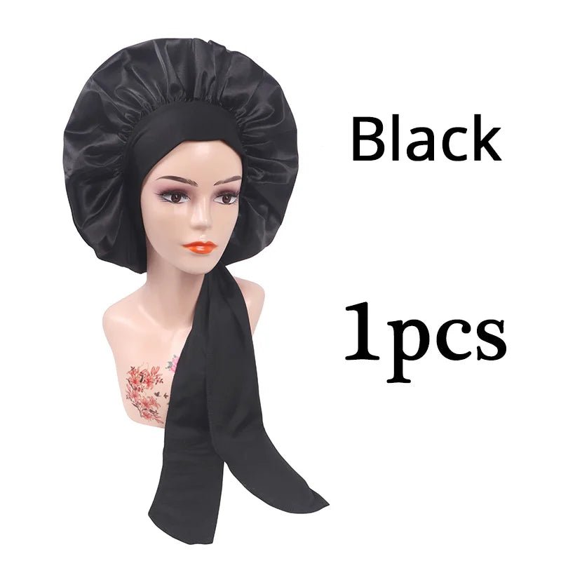 Plussign New Women Satin Bonnet With Tie Line Black Pink Night Sleep Cap Hair Care Bonnet Shower Turban Unisex Cap Bonnets - Cozy & Co. Market