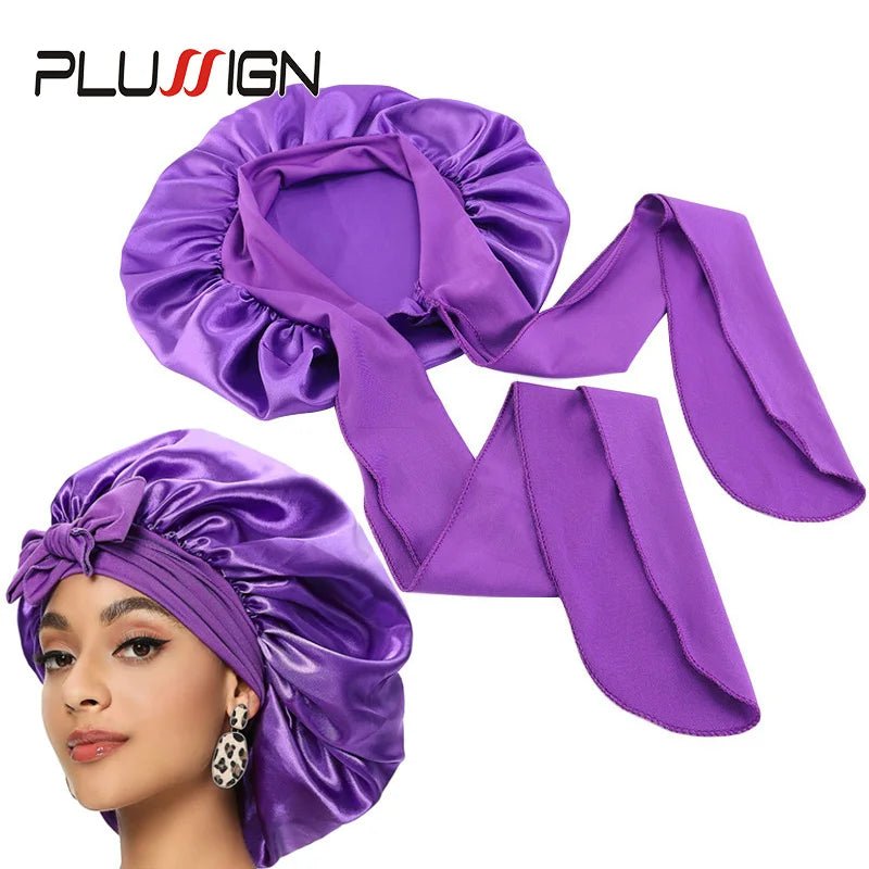 Plussign New Women Satin Bonnet With Tie Line Black Pink Night Sleep Cap Hair Care Bonnet Shower Turban Unisex Cap Bonnets - Cozy & Co. Market