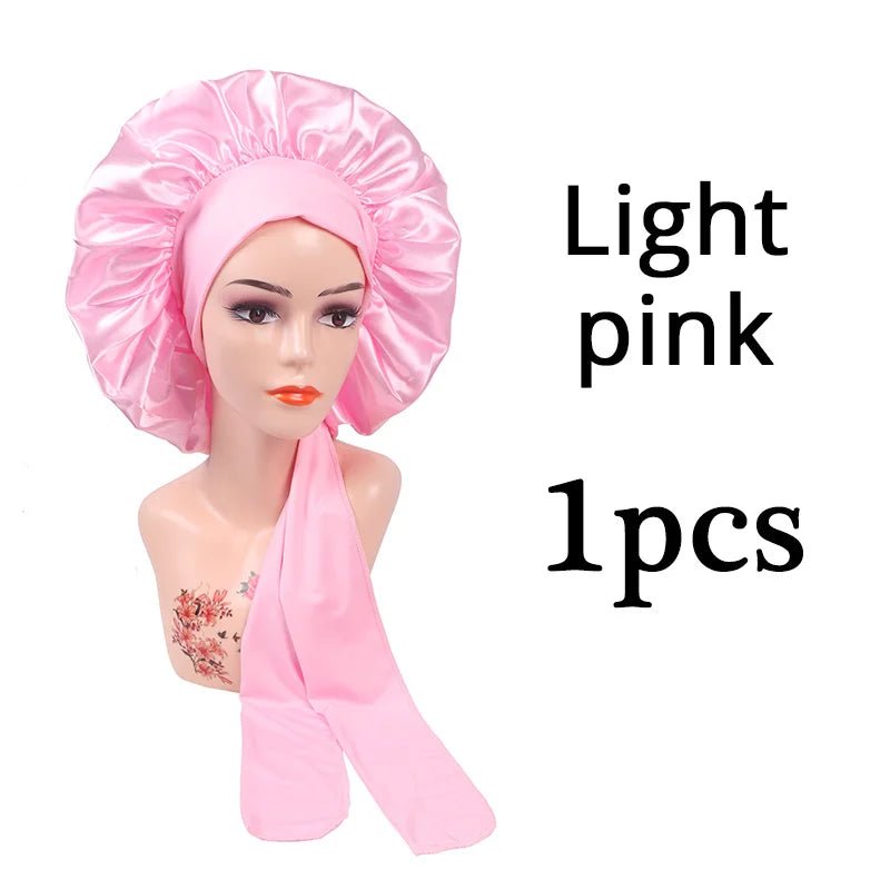 Plussign New Women Satin Bonnet With Tie Line Black Pink Night Sleep Cap Hair Care Bonnet Shower Turban Unisex Cap Bonnets - Cozy & Co. Market