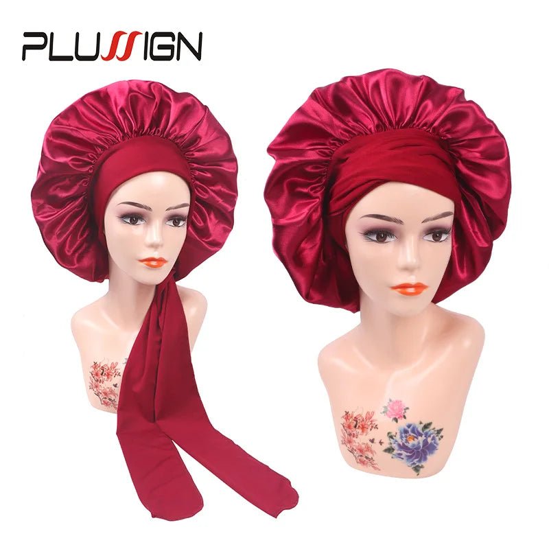 Plussign New Women Satin Bonnet With Tie Line Black Pink Night Sleep Cap Hair Care Bonnet Shower Turban Unisex Cap Bonnets - Cozy & Co. Market