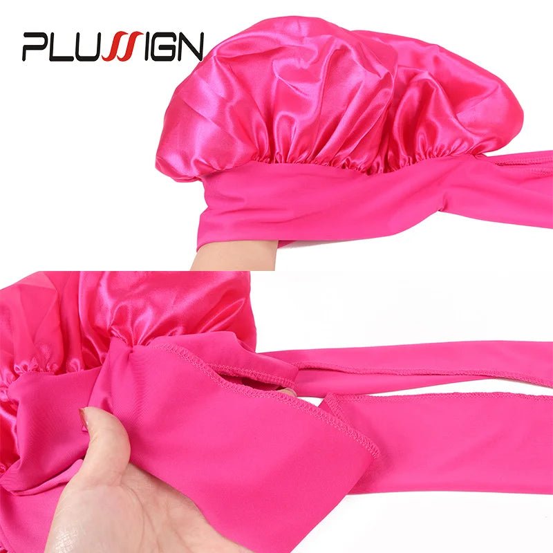 Plussign New Women Satin Bonnet With Tie Line Black Pink Night Sleep Cap Hair Care Bonnet Shower Turban Unisex Cap Bonnets - Cozy & Co. Market