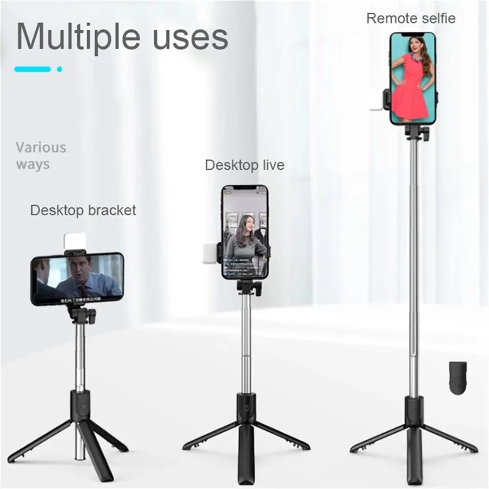 Portable Bluetooth Selfie Stick Tripod Holder with Remote Shutter Fill Light Extendable Wireless Remote Retractable Phone Stand - Cozy & Co. Market