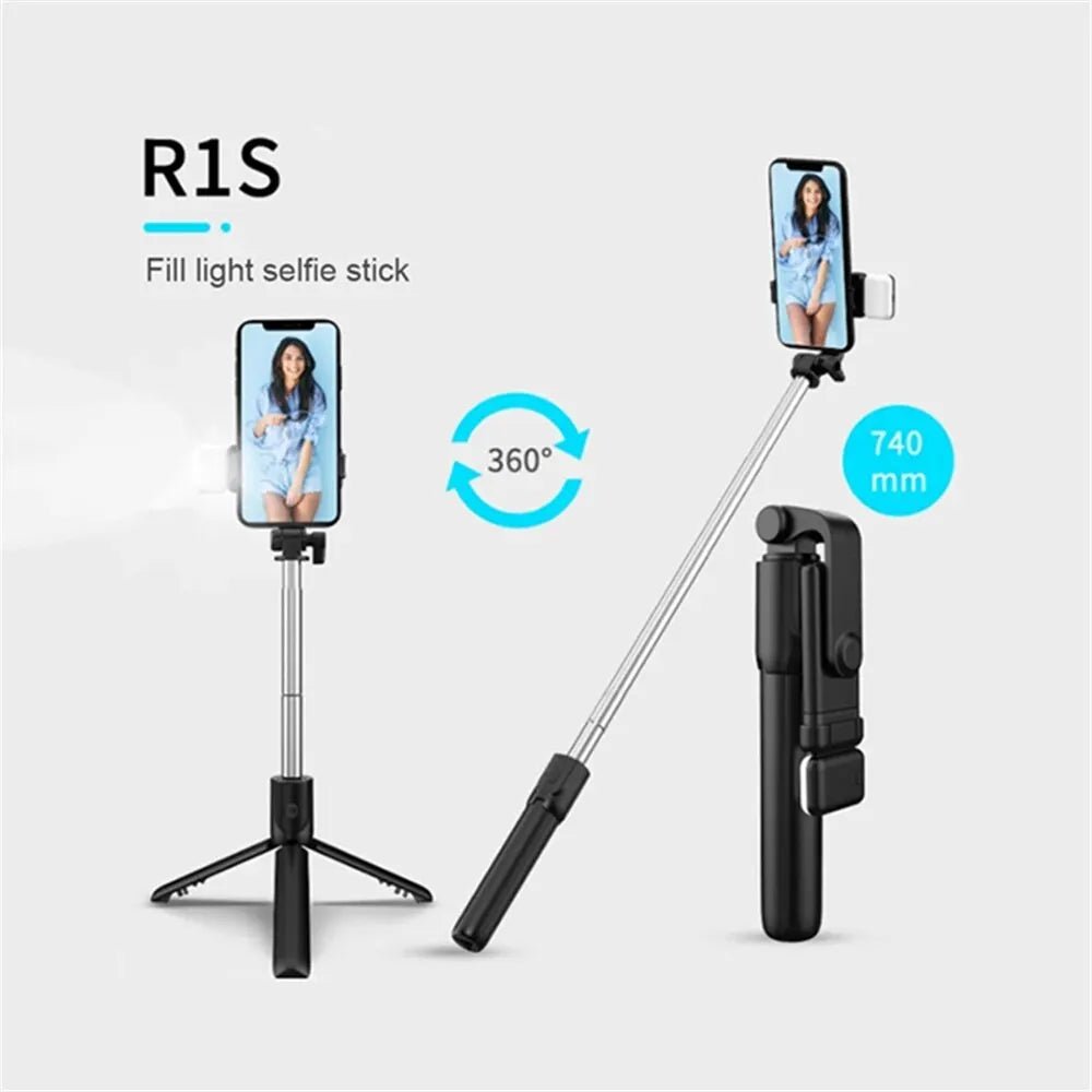 Portable Bluetooth Selfie Stick Tripod Holder with Remote Shutter Fill Light Extendable Wireless Remote Retractable Phone Stand - Cozy & Co. Market