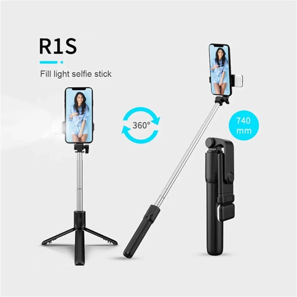 Portable Bluetooth Selfie Stick Tripod Holder with Remote Shutter Fill Light Extendable Wireless Remote Retractable Phone Stand - Cozy & Co. Market