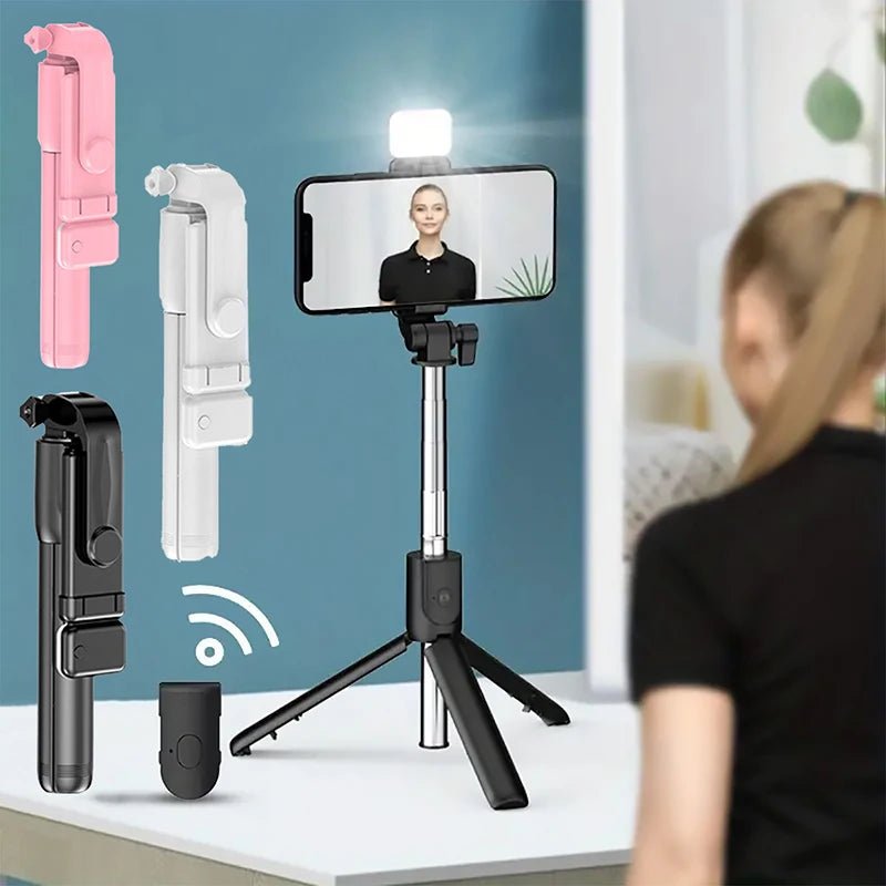 Portable Bluetooth Selfie Stick Tripod Holder with Remote Shutter Fill Light Extendable Wireless Remote Retractable Phone Stand - Cozy & Co. Market