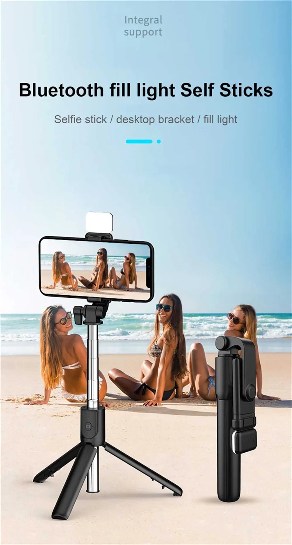 Portable Bluetooth Selfie Stick Tripod Holder with Remote Shutter Fill Light Extendable Wireless Remote Retractable Phone Stand - Cozy & Co. Market