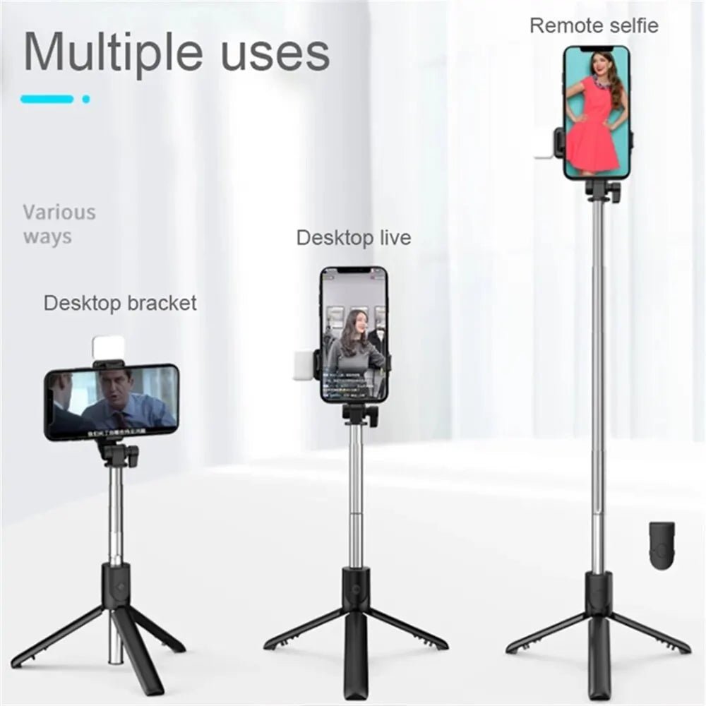Portable Bluetooth Selfie Stick Tripod Holder with Remote Shutter Fill Light Extendable Wireless Remote Retractable Phone Stand - Cozy & Co. Market