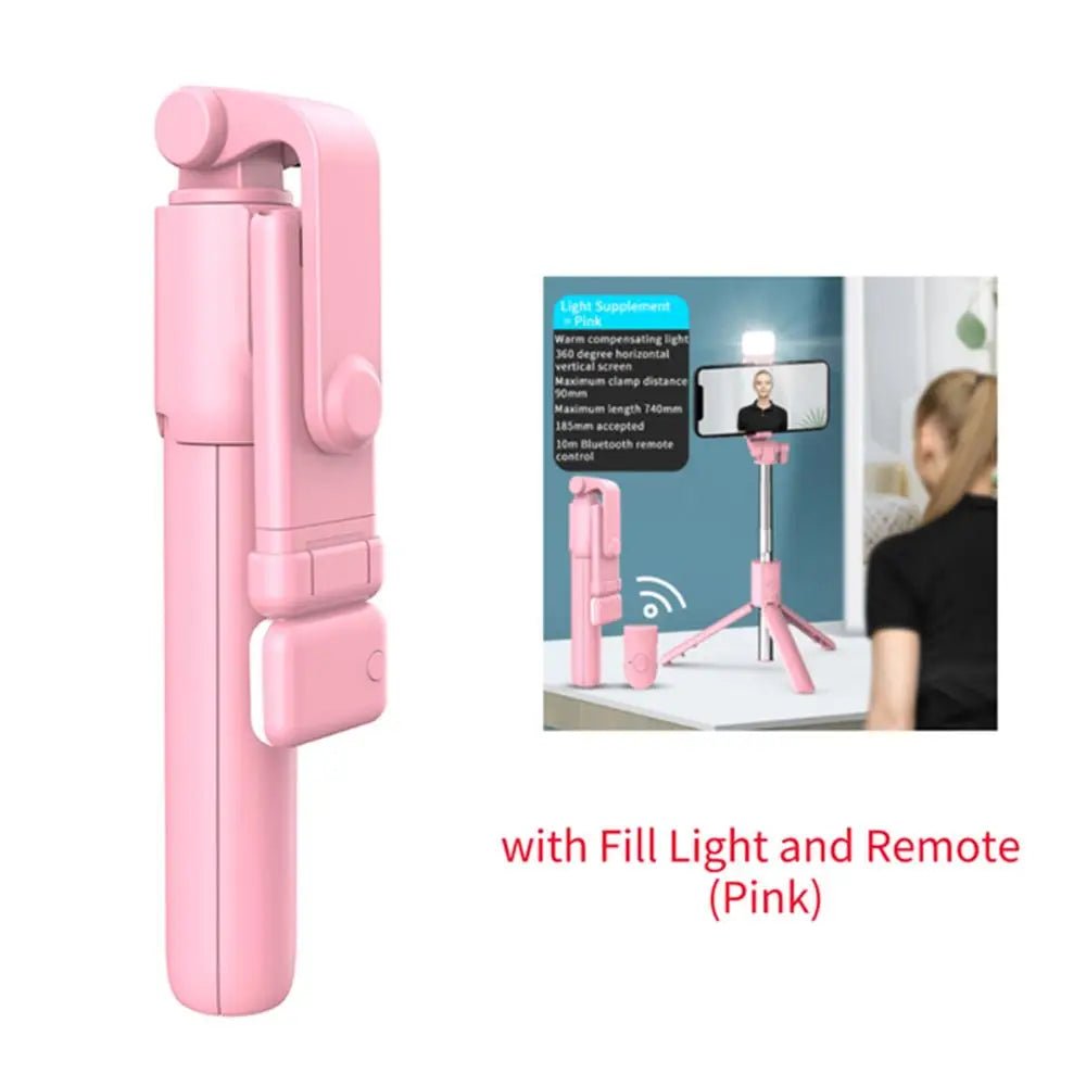 Portable Bluetooth Selfie Stick Tripod Holder with Remote Shutter Fill Light Extendable Wireless Remote Retractable Phone Stand - Cozy & Co. Market
