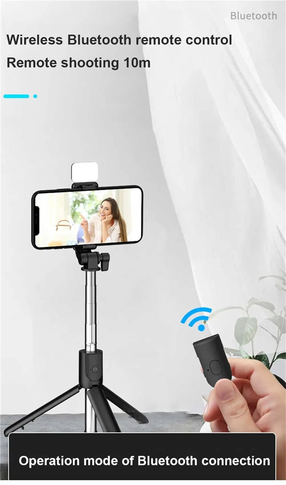 Portable Bluetooth Selfie Stick Tripod Holder with Remote Shutter Fill Light Extendable Wireless Remote Retractable Phone Stand - Cozy & Co. Market