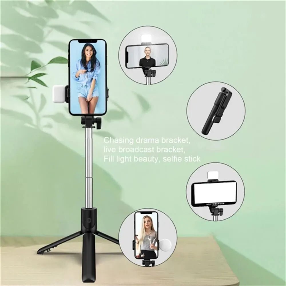 Portable Bluetooth Selfie Stick Tripod Holder with Remote Shutter Fill Light Extendable Wireless Remote Retractable Phone Stand - Cozy & Co. Market