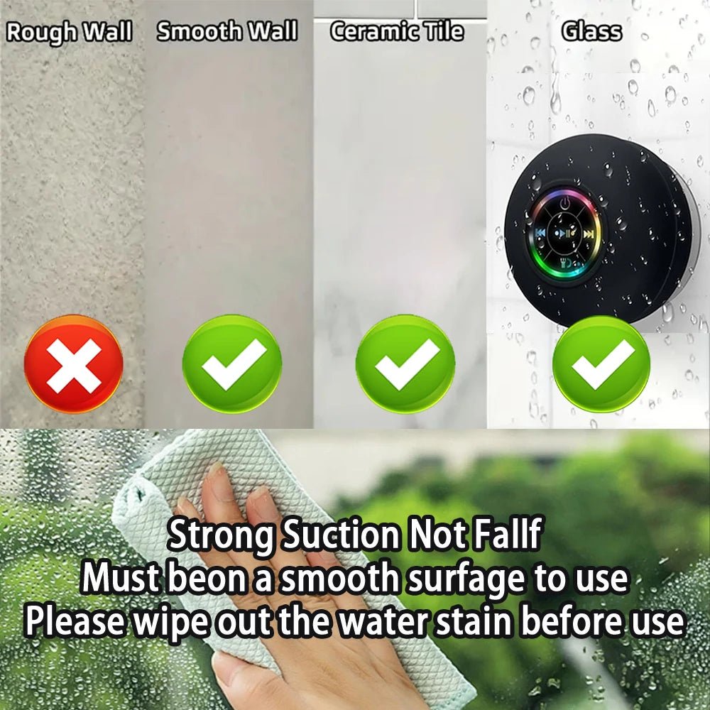 Portable Wireless Bluetooth Speaker LED Light IPX4 Waterproof Loudspeaker Outdoor Bathroom Large Suction Cup Stereo Sound Box - Cozy & Co. Market