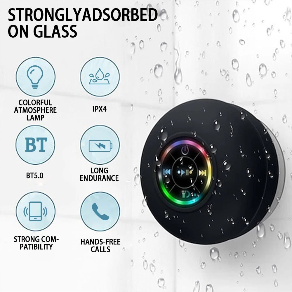 Portable Wireless Bluetooth Speaker LED Light IPX4 Waterproof Loudspeaker Outdoor Bathroom Large Suction Cup Stereo Sound Box - Cozy & Co. Market