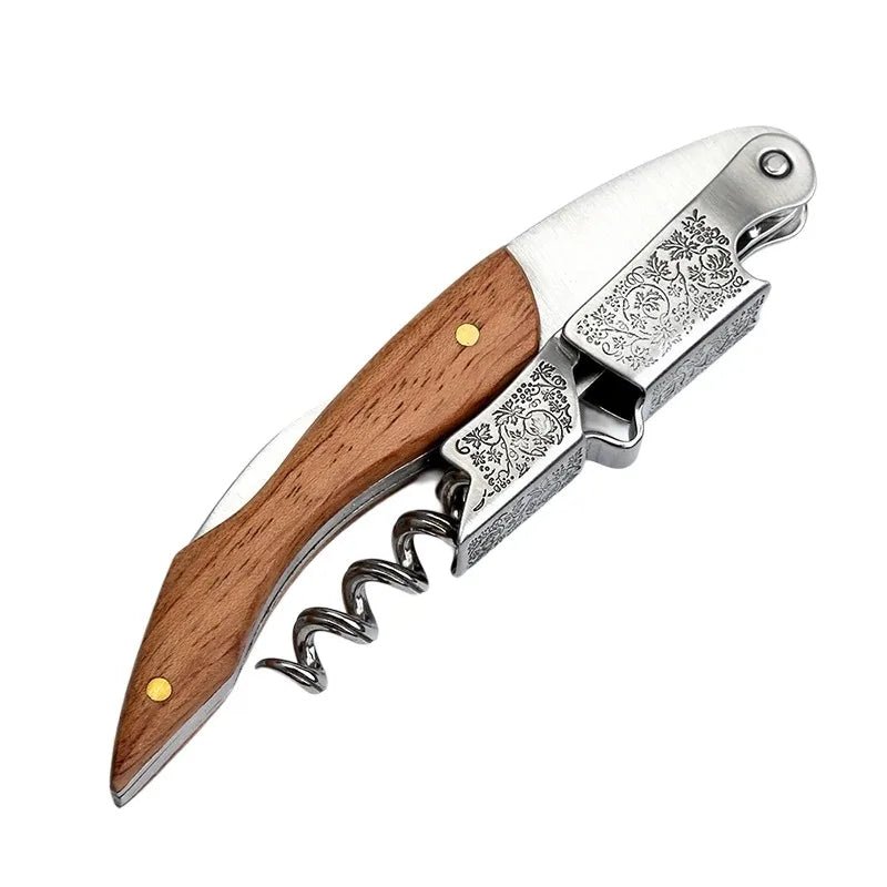 Professional Waiters Corkscrew,Wine Key with Ergonomic Wood Grip, Beer Bottle Opener, and Foil Cutter - Cozy & Co. Market