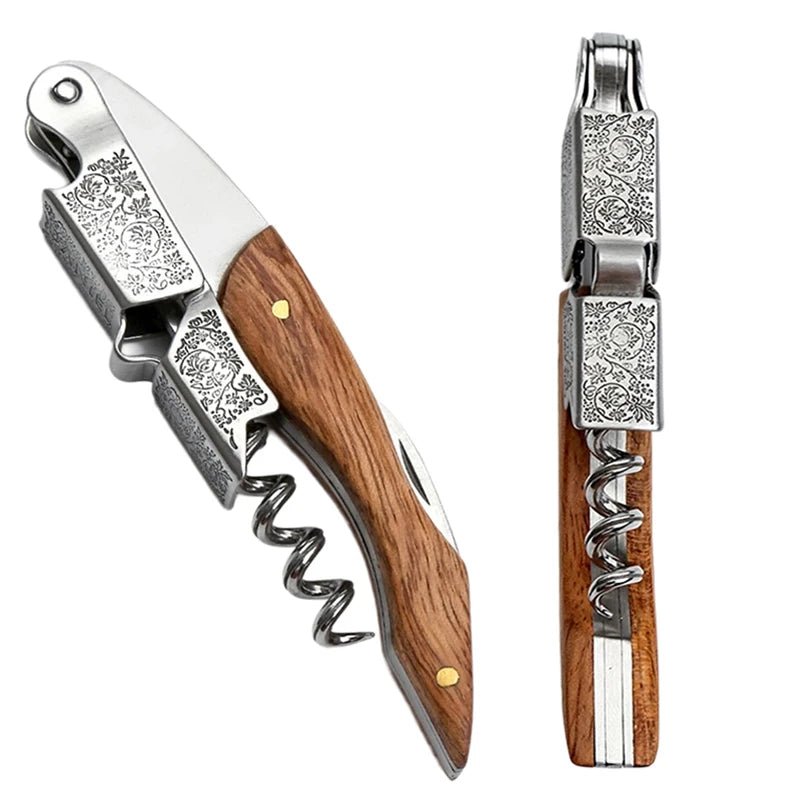 Professional Waiters Corkscrew,Wine Key with Ergonomic Wood Grip, Beer Bottle Opener, and Foil Cutter - Cozy & Co. Market