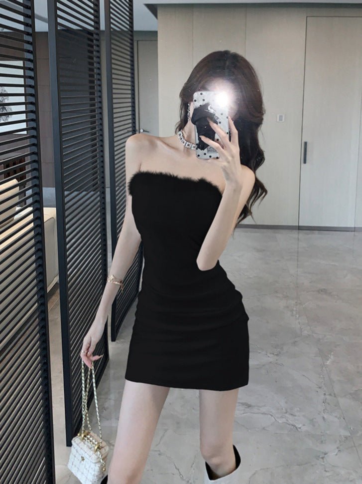 Pure Desire Sexy Spice Girl Strapless dress Slim-fit Waist Base Skirt Stitching Mao Mao Wrap Hip Skirt Autumn and Winter - Cozy & Co. Market