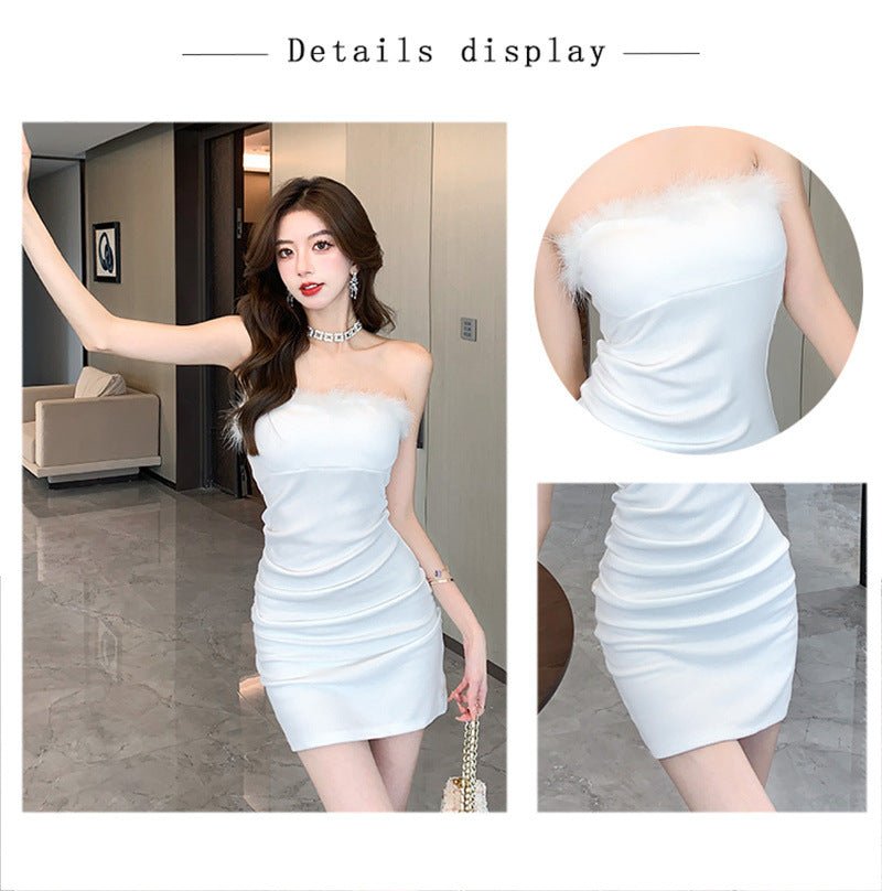 Pure Desire Sexy Spice Girl Strapless dress Slim-fit Waist Base Skirt Stitching Mao Mao Wrap Hip Skirt Autumn and Winter - Cozy & Co. Market