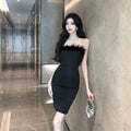 Pure Desire Sexy Spice Girl Strapless dress Slim-fit Waist Base Skirt Stitching Mao Mao Wrap Hip Skirt Autumn and Winter - Cozy & Co. Market