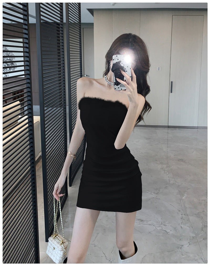 Pure Desire Sexy Spice Girl Strapless dress Slim-fit Waist Base Skirt Stitching Mao Mao Wrap Hip Skirt Autumn and Winter - Cozy & Co. Market