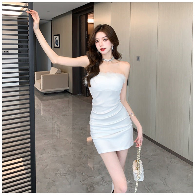 Pure Desire Sexy Spice Girl Strapless dress Slim-fit Waist Base Skirt Stitching Mao Mao Wrap Hip Skirt Autumn and Winter - Cozy & Co. Market