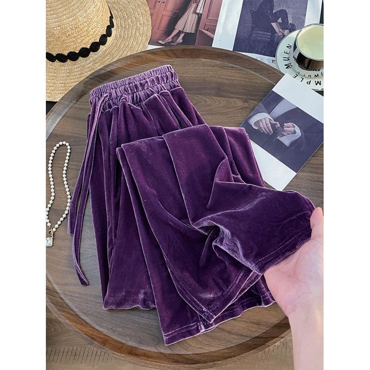 Purple High-grade Gold Velvet Pants Women's Autumn and Winter New Dosing fleece-lined Loose Belly Covering Slimming Straight Casual Pants - Cozy & Co. Market
