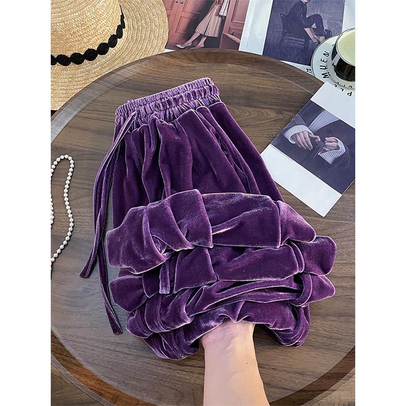 Purple High-grade Gold Velvet Pants Women's Autumn and Winter New Dosing fleece-lined Loose Belly Covering Slimming Straight Casual Pants - Cozy & Co. Market