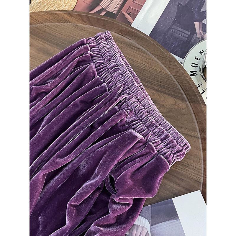 Purple High-grade Gold Velvet Pants Women's Autumn and Winter New Dosing fleece-lined Loose Belly Covering Slimming Straight Casual Pants - Cozy & Co. Market