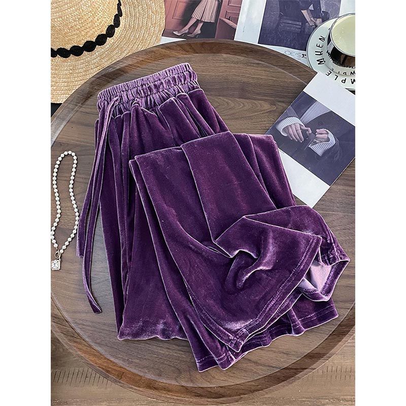 Purple High-grade Gold Velvet Pants Women's Autumn and Winter New Dosing fleece-lined Loose Belly Covering Slimming Straight Casual Pants - Cozy & Co. Market