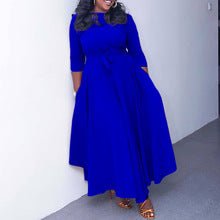 Q114 European and American women's 2025 summer new fashion round neck short sleeve solid color pleated elegant plus size African dress - Cozy & Co. Market