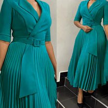 Q114 European and American women's 2025 summer new fashion round neck short sleeve solid color pleated elegant plus size African dress - Cozy & Co. Market
