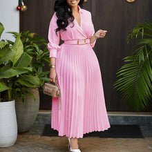 Q114 European and American women's 2025 summer new fashion round neck short sleeve solid color pleated elegant plus size African dress - Cozy & Co. Market