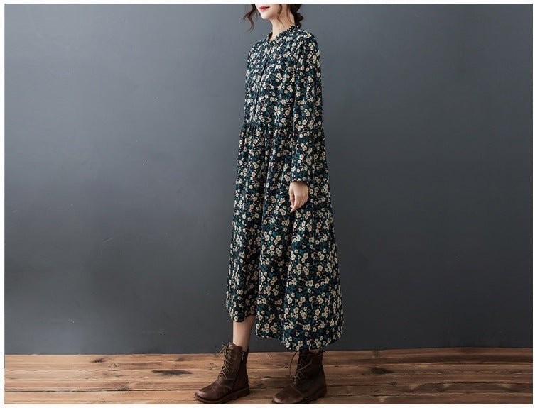Real shot 2024 spring and autumn new Korean and Japanese style loose lace collar floral fashion chiffon comfortable long sleeve dress tide - Cozy & Co. Market