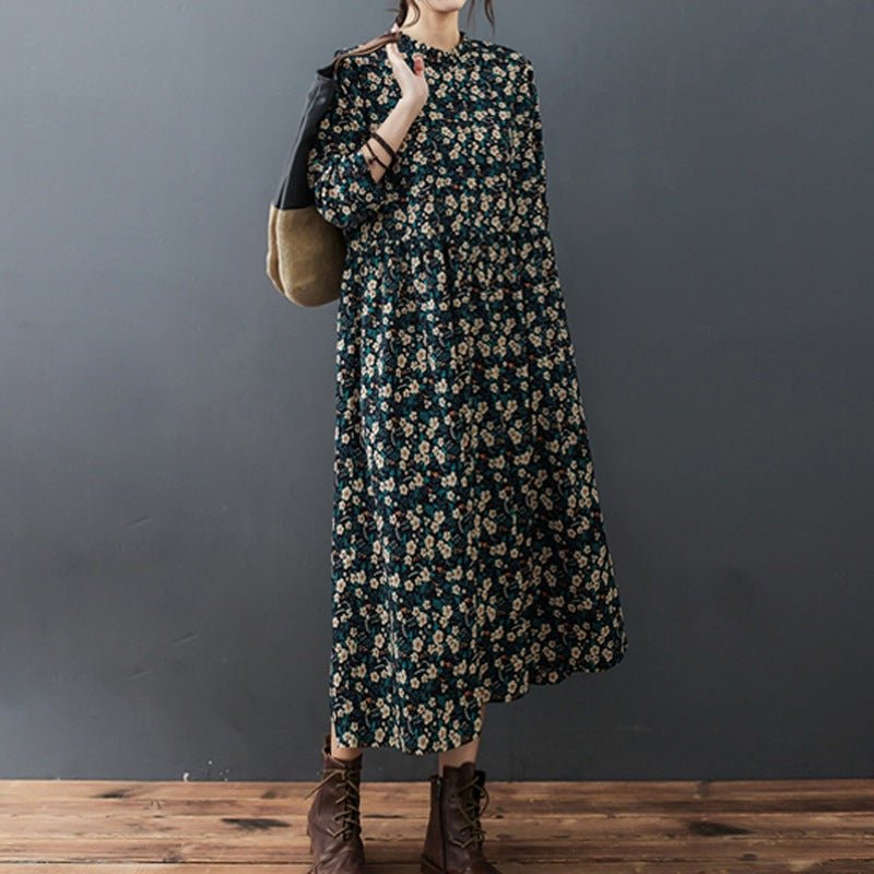 Real shot 2024 spring and autumn new Korean and Japanese style loose lace collar floral fashion chiffon comfortable long sleeve dress tide - Cozy & Co. Market