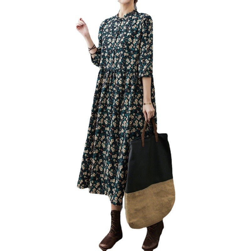 Real shot 2024 spring and autumn new Korean and Japanese style loose lace collar floral fashion chiffon comfortable long sleeve dress tide - Cozy & Co. Market
