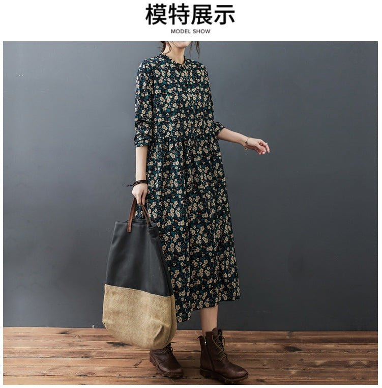 Real shot 2024 spring and autumn new Korean and Japanese style loose lace collar floral fashion chiffon comfortable long sleeve dress tide - Cozy & Co. Market